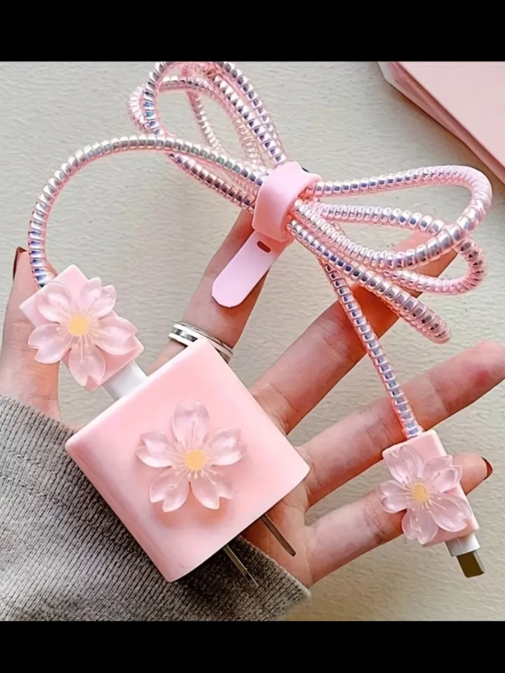 3D Pink Floral Charger Protector